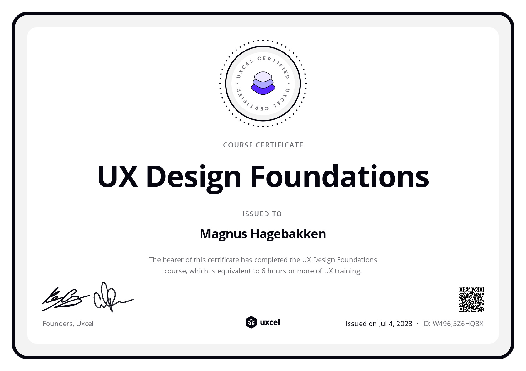 Magnus Hagebakken's certificate